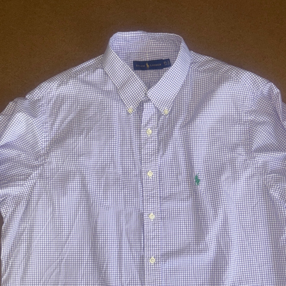 Ralph Lauren Men's Blue and White Micro Check Button-Down Shirt